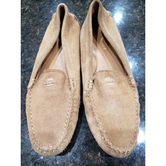 Coach Loafer Womens Size 8.5B Beige Flate Suede Amber Driving Moccasins Slip On - Picture 1 of 12